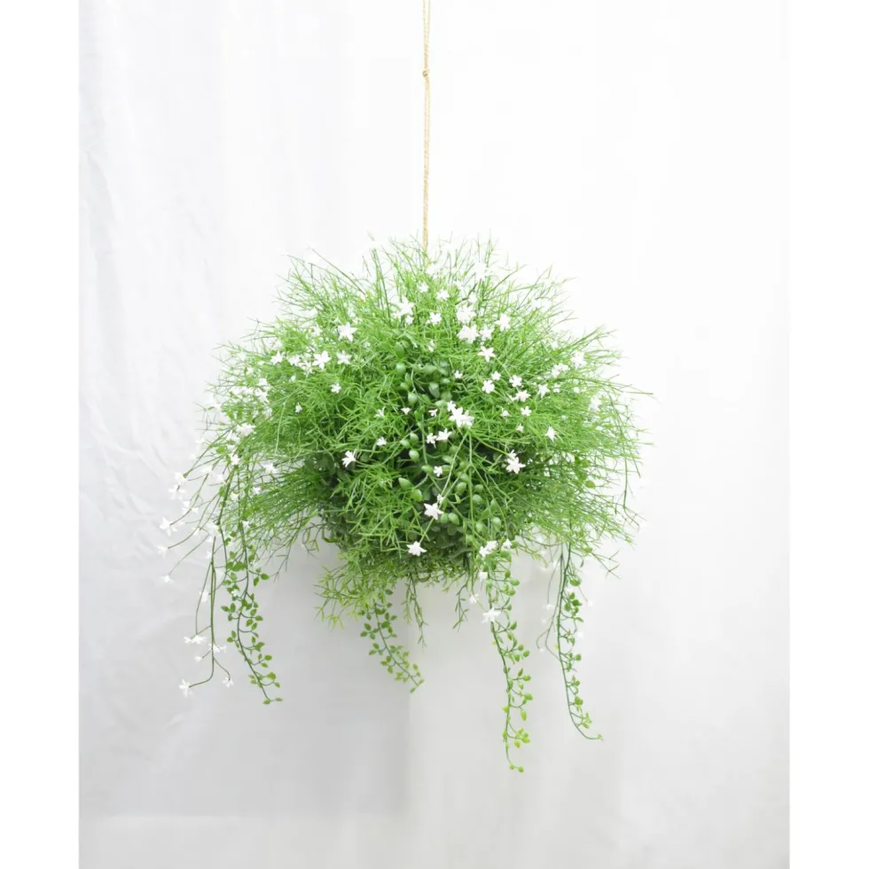 Iso tekokukka-amppeli 48cm valkoiset kukat