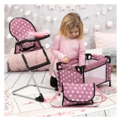 Nuken matkasänkysetti + syöttötuoli pinkki/tähdet